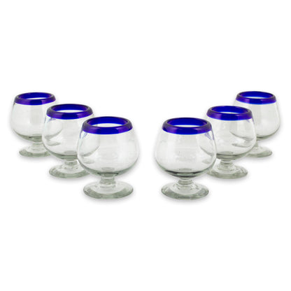 Cobalt Kiss Cobalt Blue Rim Hand Blown 6 oz Tequila Glasses (Set of 6)