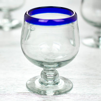 Cobalt Kiss Cobalt Blue Rim Hand Blown 6 oz Tequila Glasses (Set of 6)