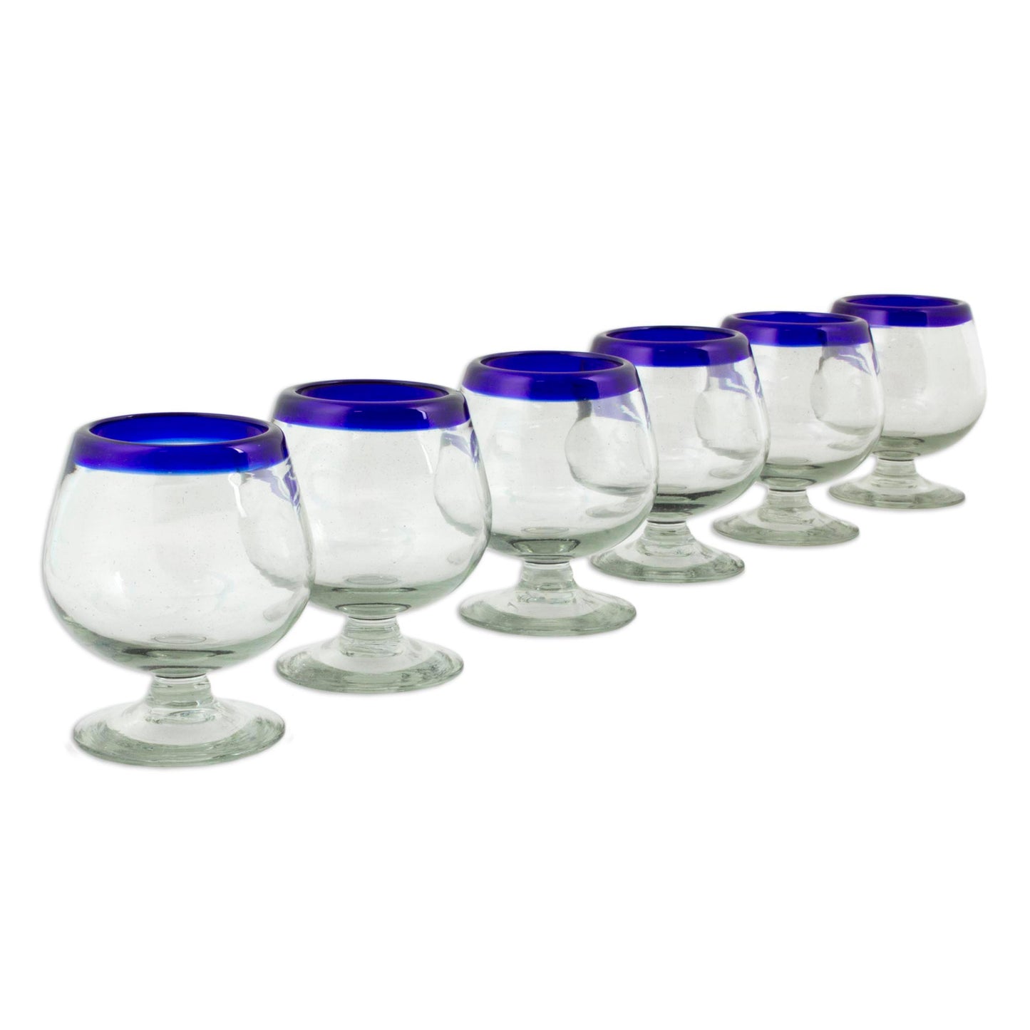 Cobalt Kiss Cobalt Blue Rim Hand Blown 6 oz Tequila Glasses (Set of 6)