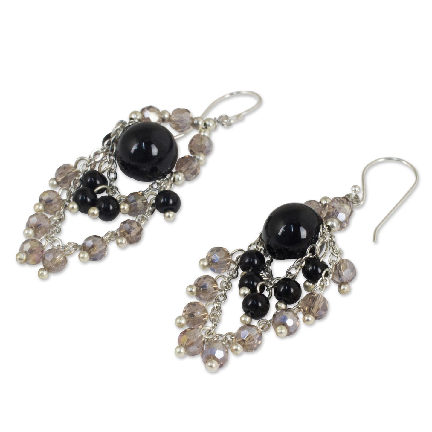 Brilliant Meteor Chandelier Style Earrings with Onyx and Glass Beads