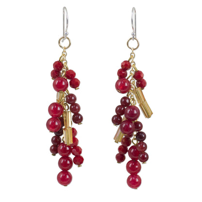 Brilliant Cascade Beaded Red Quartz Earrings on 24k Gold Plated Chains