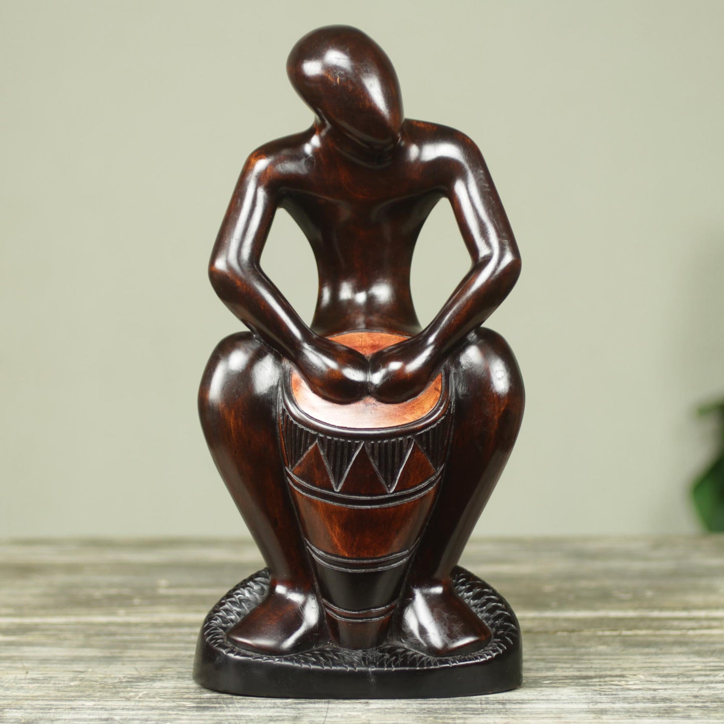 Kpanlogo Drummer Original Ebony Wood Sculpture of African Drummer