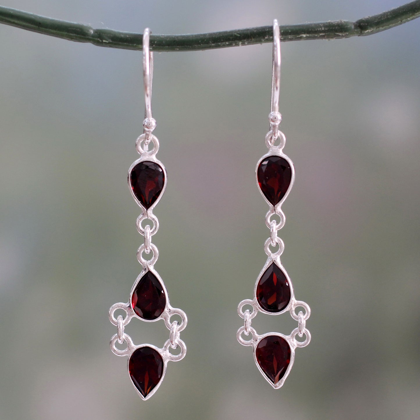 Mystic Wonder Garnet & Silver Dangle Earrings