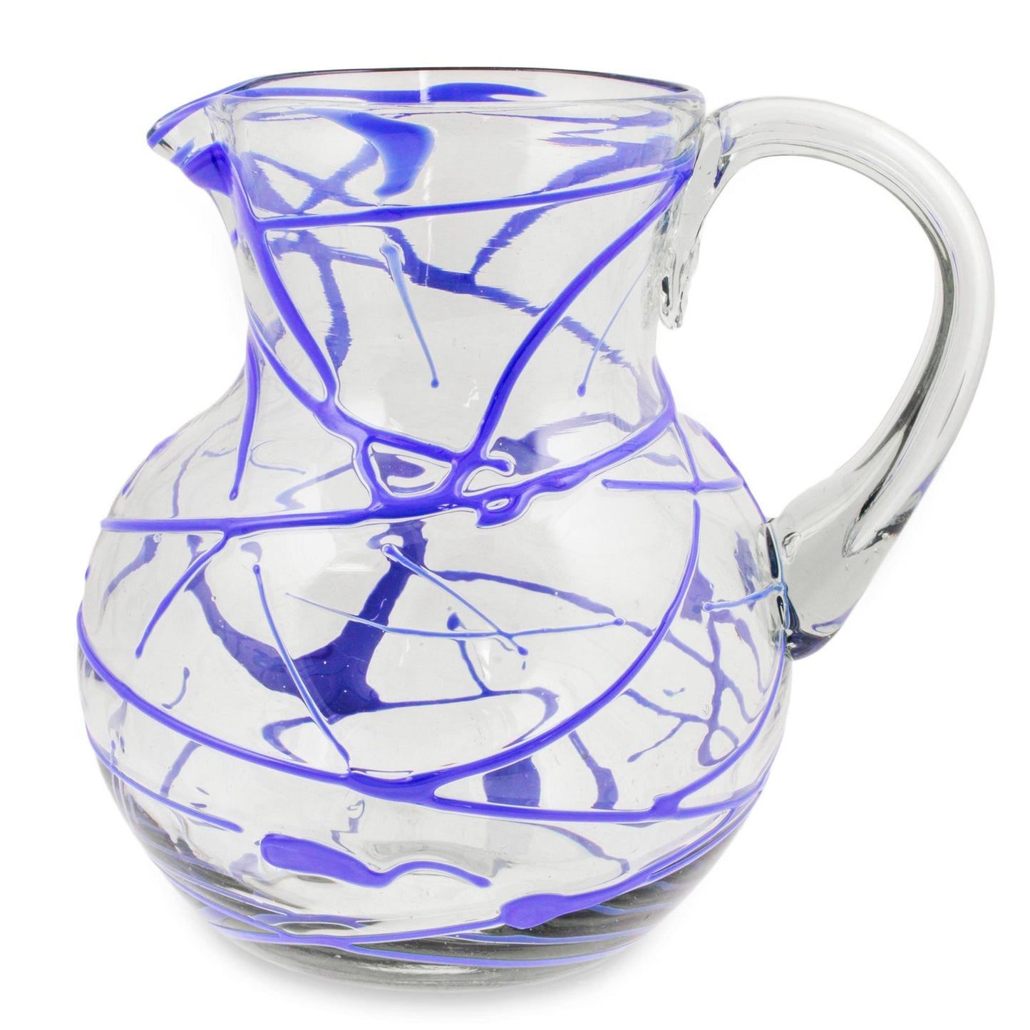 Sapphire Swirl Blown Glass Blue Pitcher 84 oz Hand Blown in Mexico