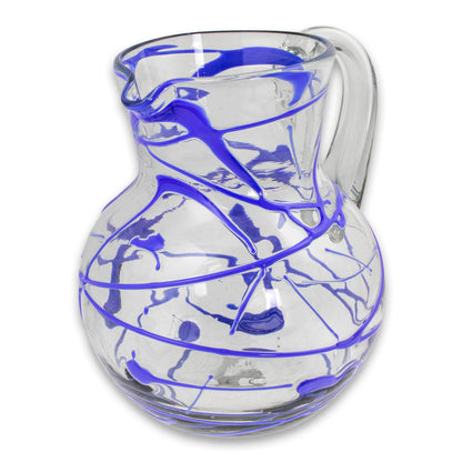 Sapphire Swirl Blown Glass Blue Pitcher 84 oz Hand Blown in Mexico