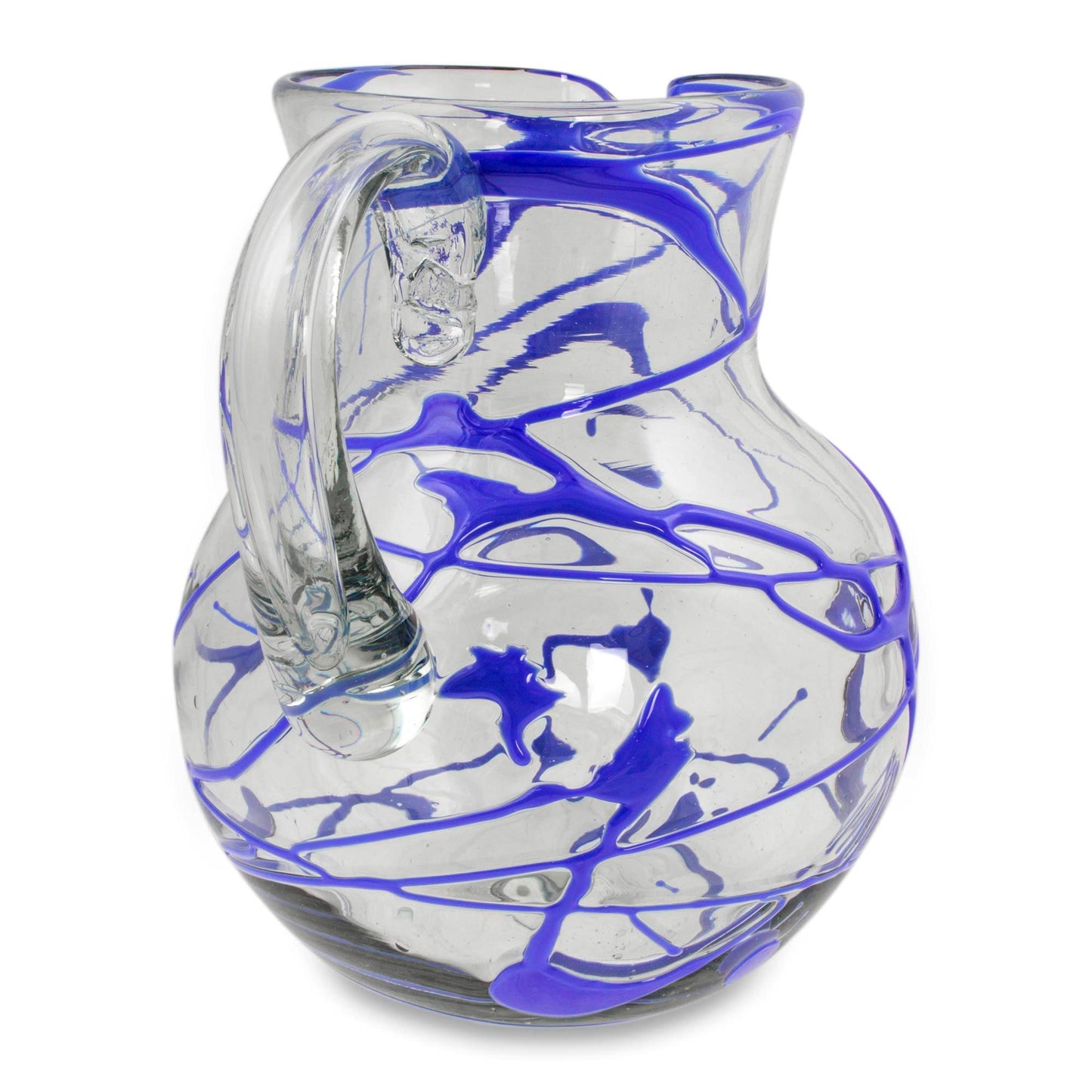 Sapphire Swirl Blown Glass Blue Pitcher 84 oz Hand Blown in Mexico