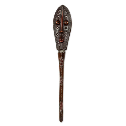 Banku Ta III Hand Crafted Embossed Metal and Wood Mask from Africa