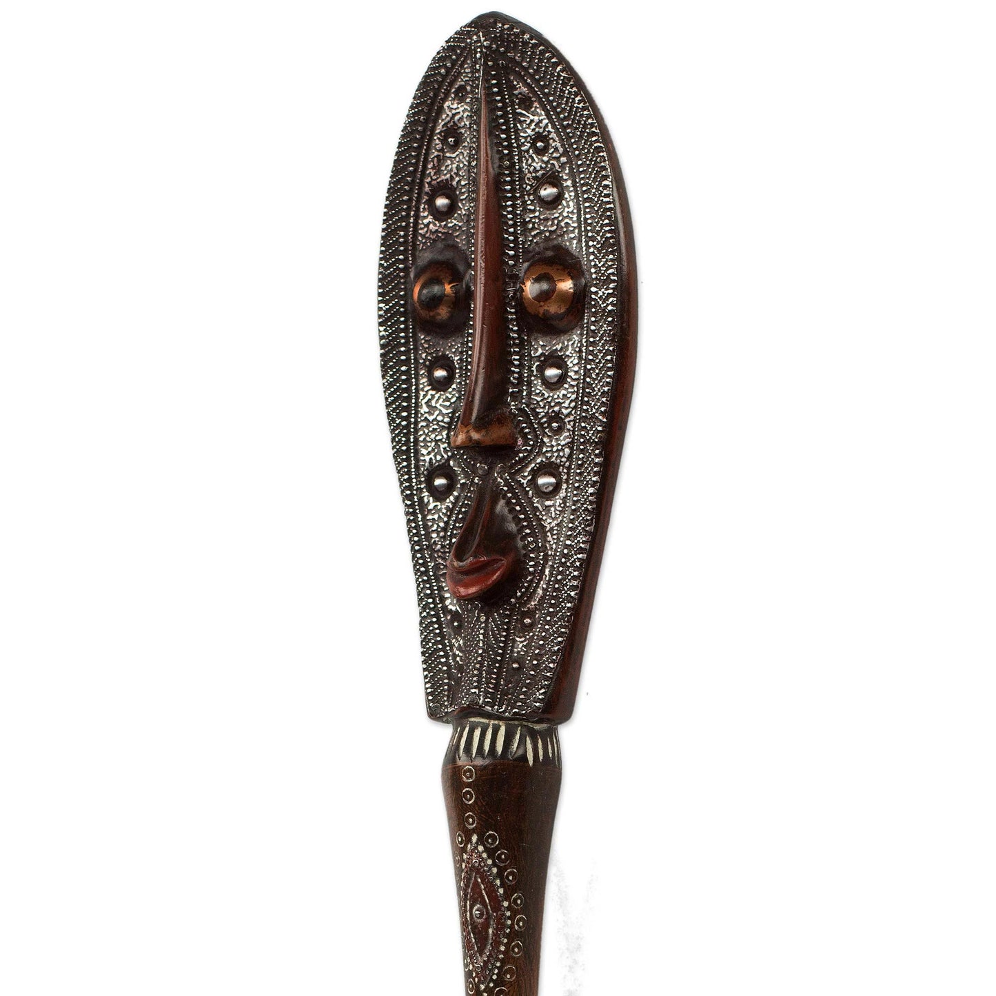 Banku Ta III Hand Crafted Embossed Metal and Wood Mask from Africa