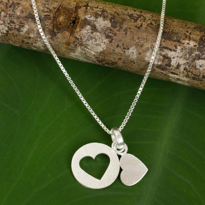 Soul Mates in the Moon Thai Double Heart Pendants on Sterling Silver Necklace