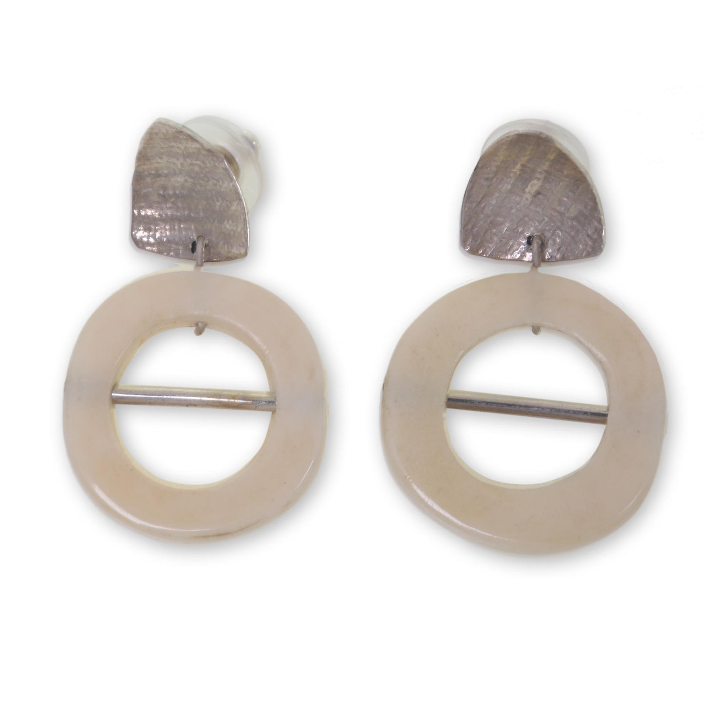 White Nights Artisan Crafted Bone and Sterling Silver Earrings from Bali