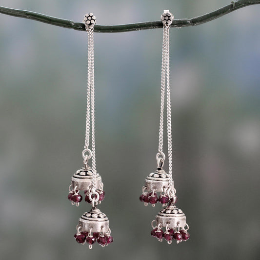 Wedding Bells Indian Sterling Silver Detachable Garnet Jhumki Earrings