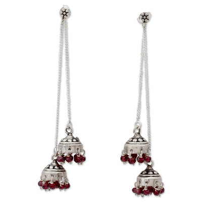 Wedding Bells Indian Sterling Silver Detachable Garnet Jhumki Earrings