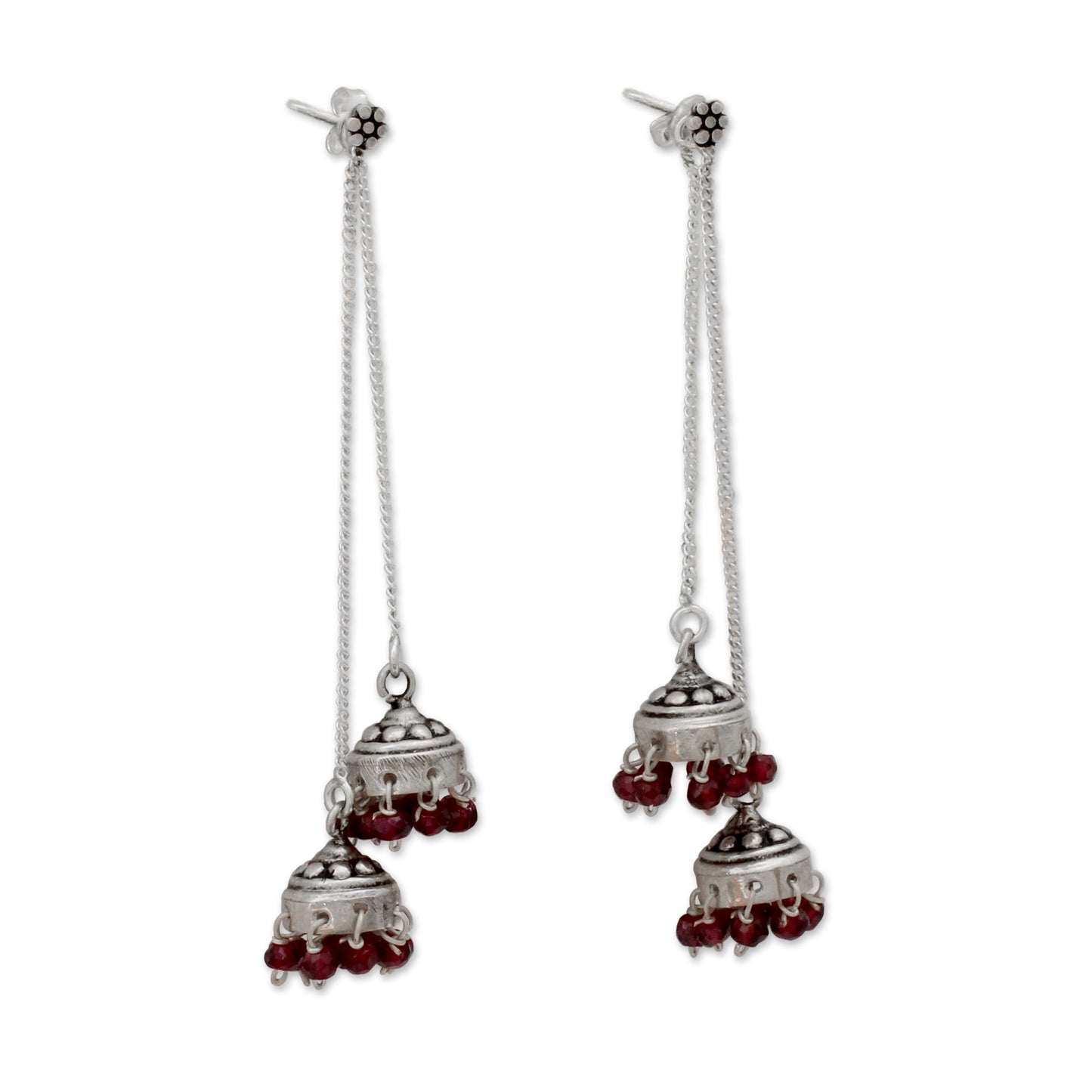 Wedding Bells Indian Sterling Silver Detachable Garnet Jhumki Earrings