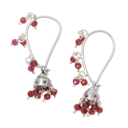 Music Garnet & Silver Jhumki Style Chandelier Earrings