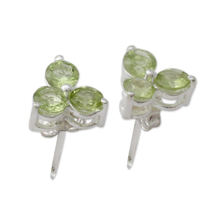 Charming Trio Artisan Crafted Triple Peridot Stud Earrings from India