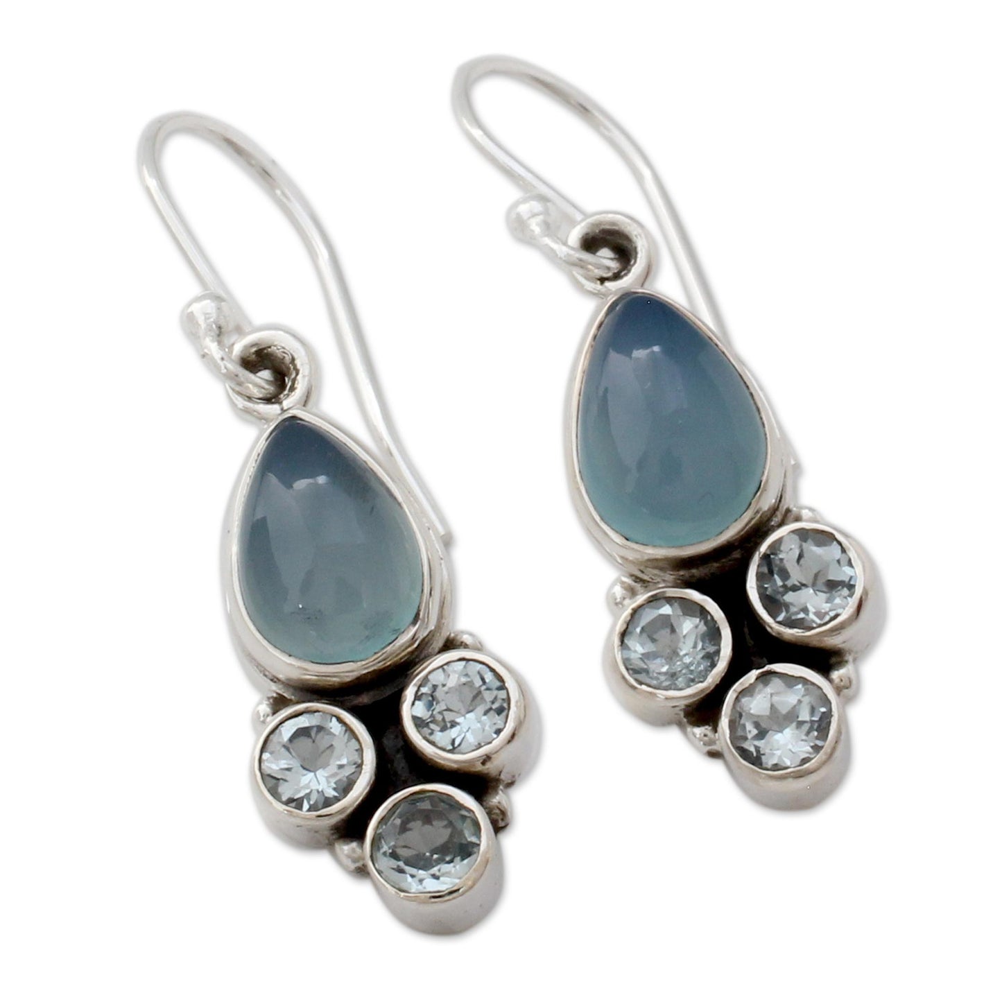 Dream Meadow Fair Trade Chalcedony and Blue Topaz Silver Dangle Earrings