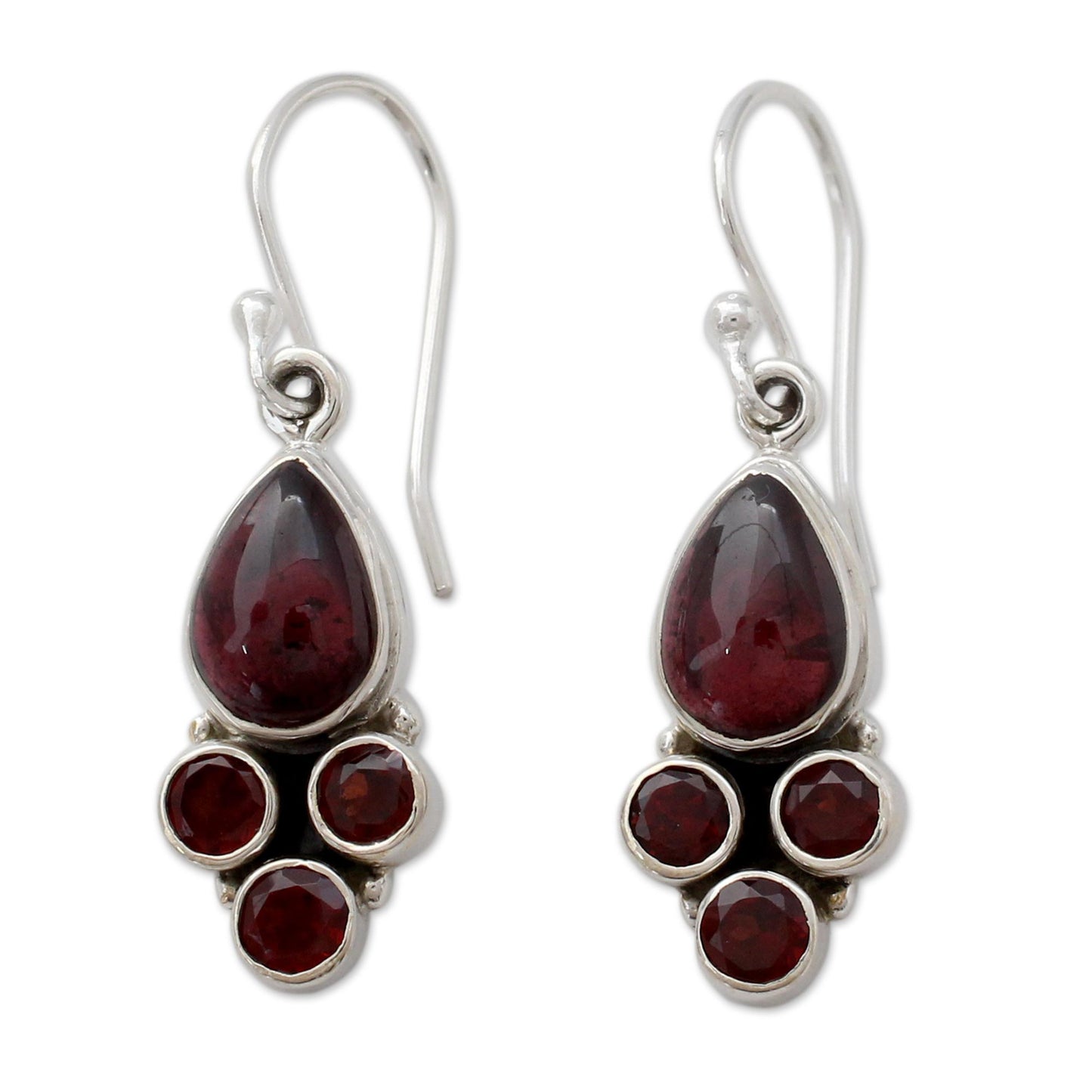 Scarlet Meadow Indian Sterling Silver and Garnet Dangle Hook Earrings