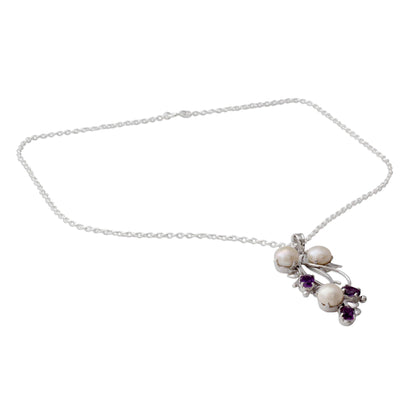 Pearl & Amethyst Floral Pendant Necklace