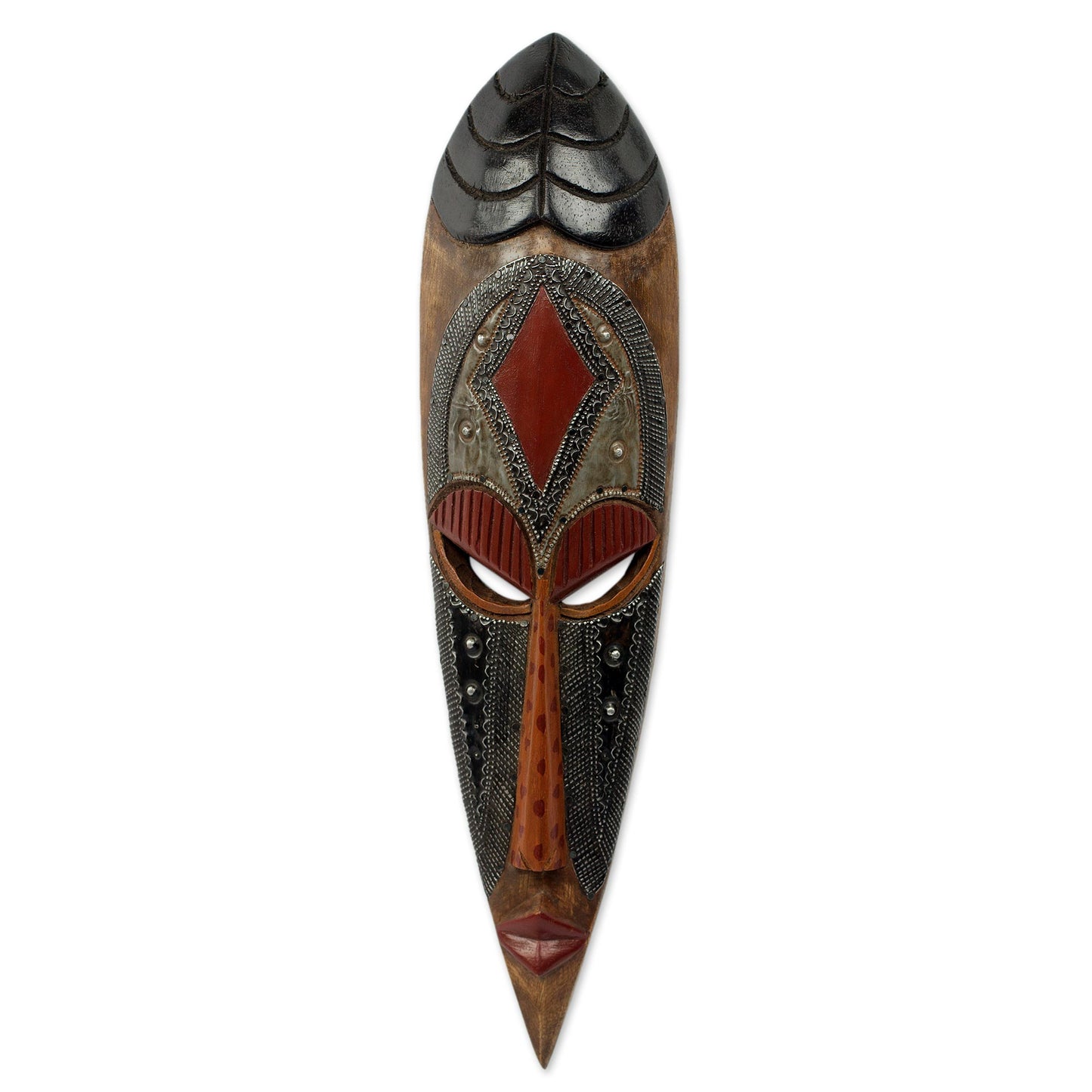 God's Work Artisan Hand Carved Authentic African Mask with Repousse