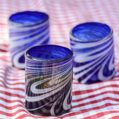 Whirling Cobalt Hand Blown Water Glass Set