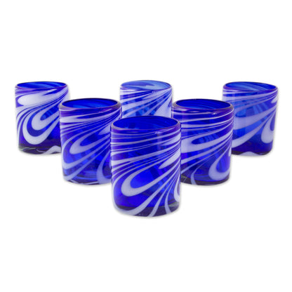 Whirling Cobalt Hand Blown Water Glass Set