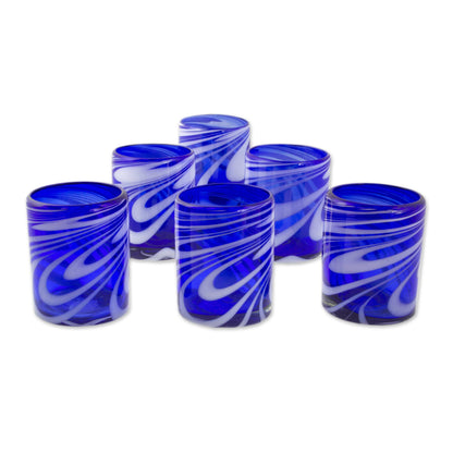 Whirling Cobalt Hand Blown Water Glass Set