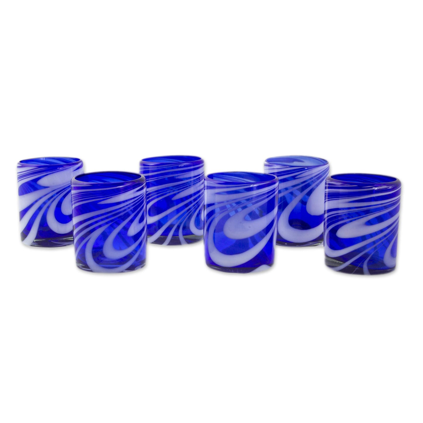 Whirling Cobalt Hand Blown Water Glass Set