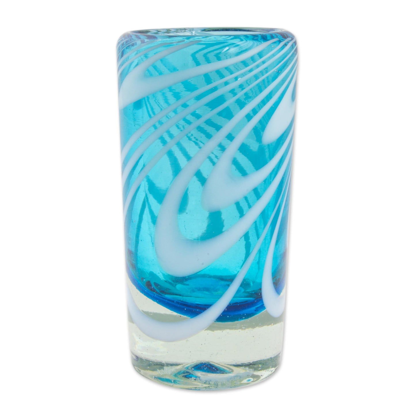 Whirling Aquamarine 6 Hand Blown Shot Glasses in Blue and White from Mexico