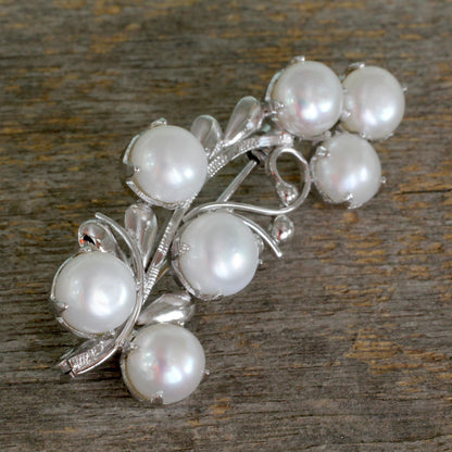 Love Saga Pearl Rhodium Plated Silver Brooch