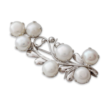 Love Saga Pearl Rhodium Plated Silver Brooch