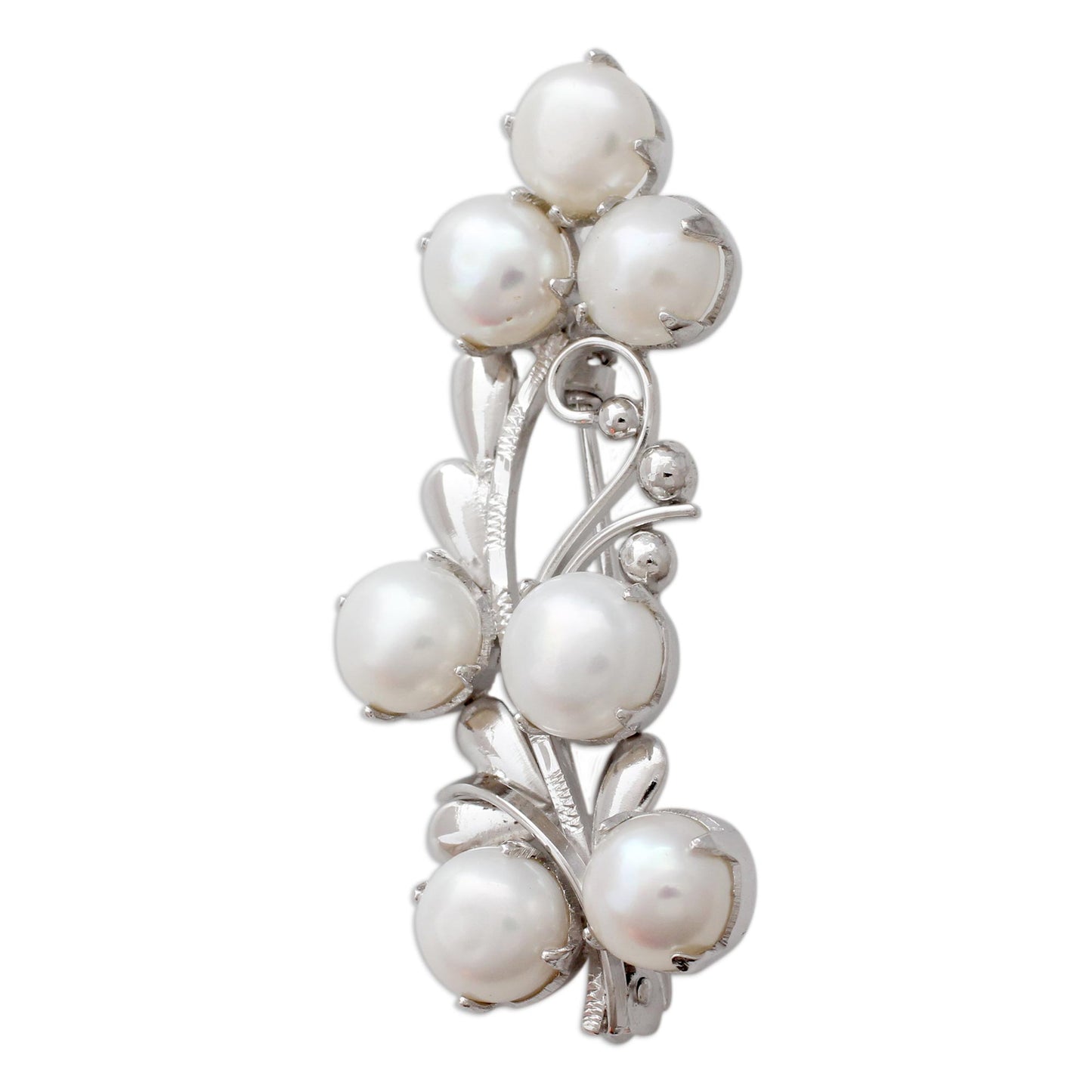 Love Saga Pearl Rhodium Plated Silver Brooch