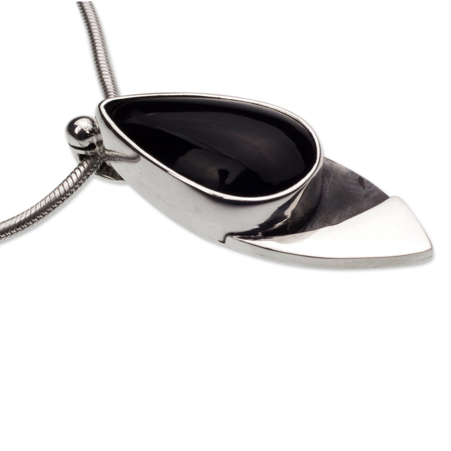 Night's Edge Obsidian Pendant Necklace in Taxco Silver from Mexico