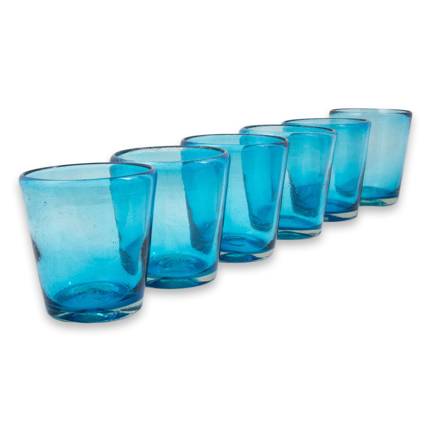 Aquamarine Bubbles Set of 6 Aquamarine Hand Blown 10 oz Juice Glasses