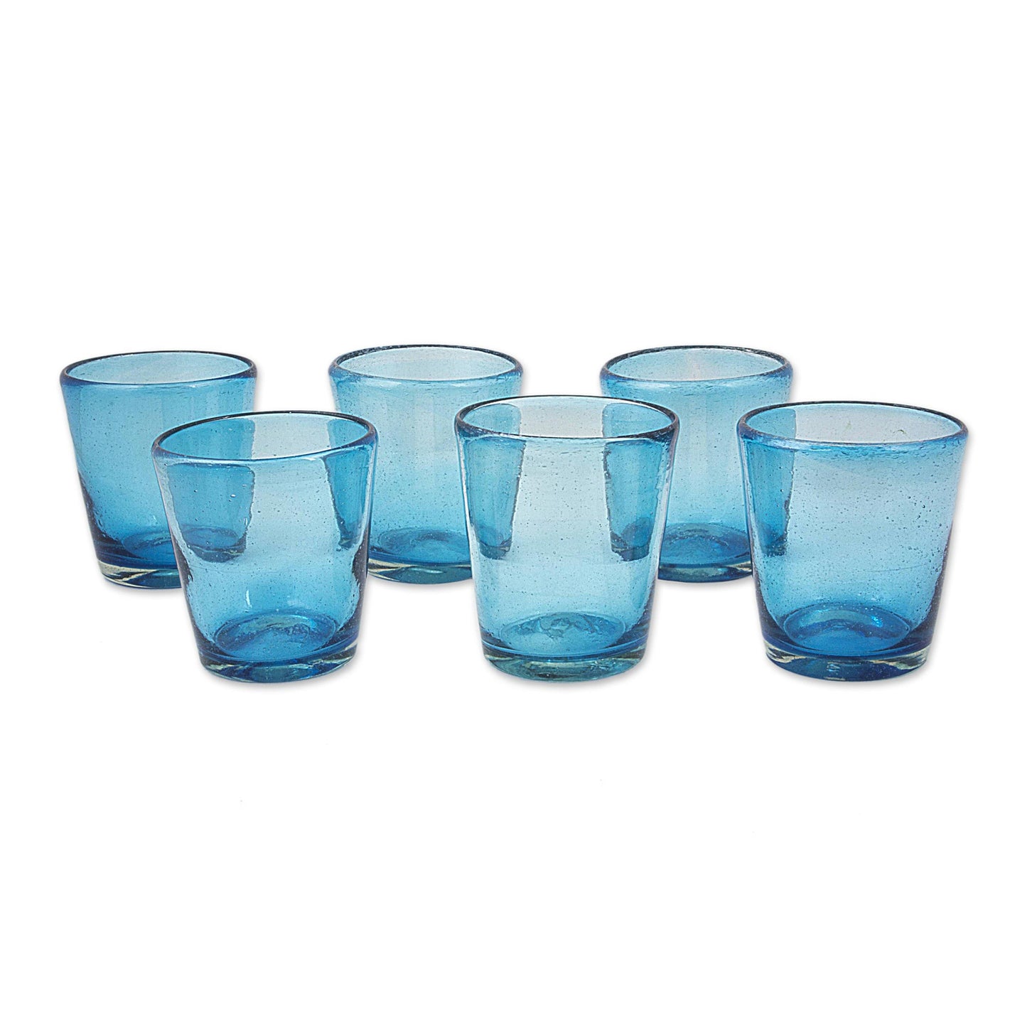 Aquamarine Bubbles Set of 6 Aquamarine Hand Blown 10 oz Juice Glasses