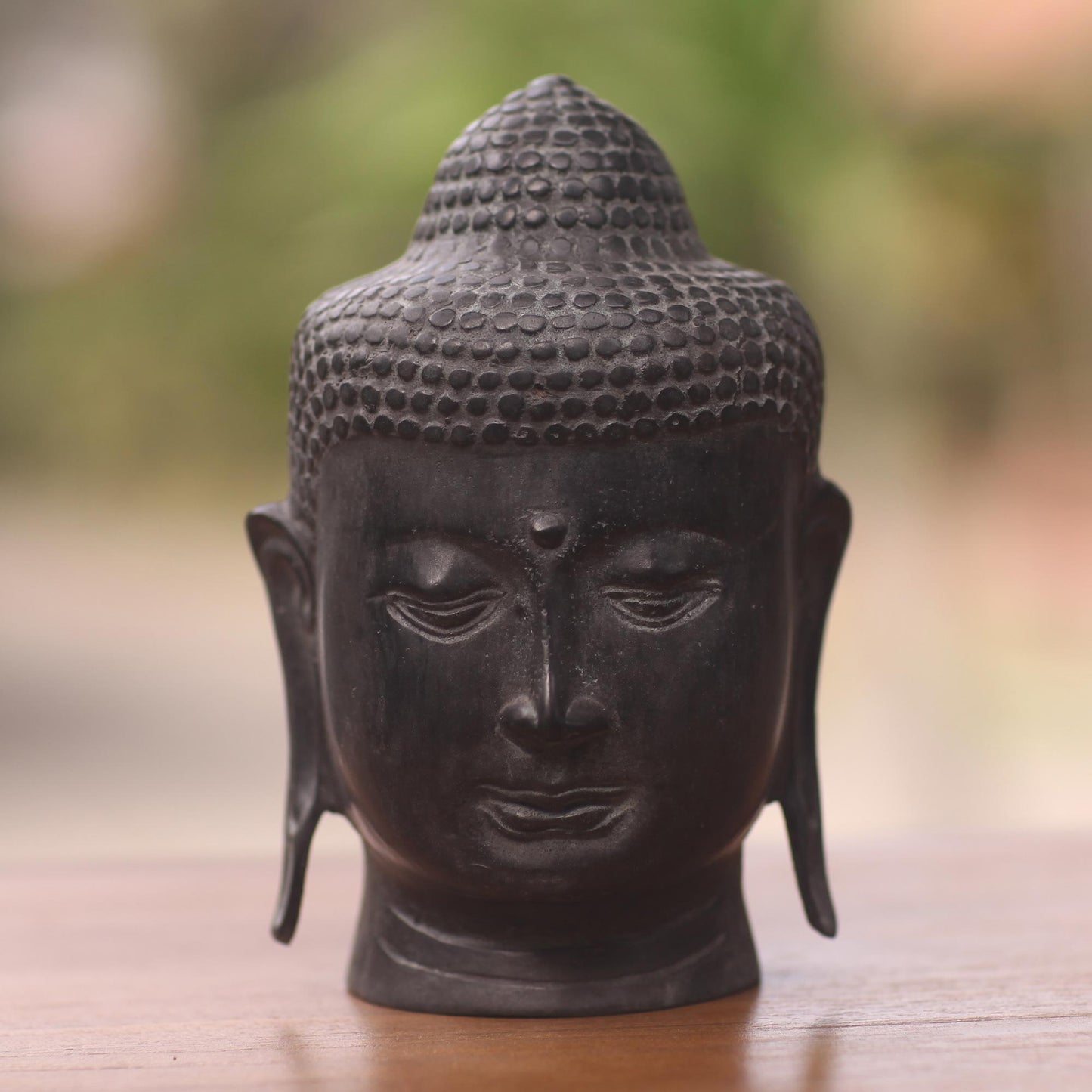 Buddha Head II Cast Bronze Buddha Head Statuette from Balinese Artisan