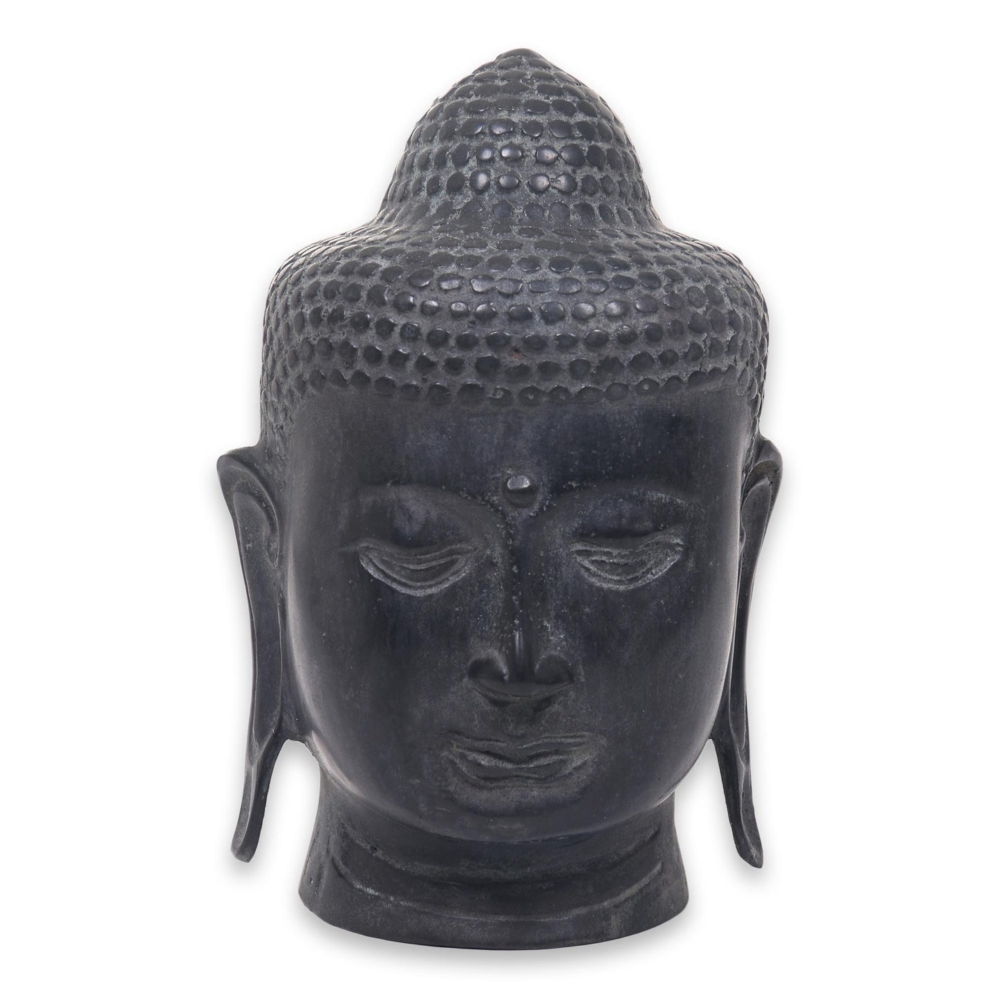 Buddha Head II Cast Bronze Buddha Head Statuette from Balinese Artisan