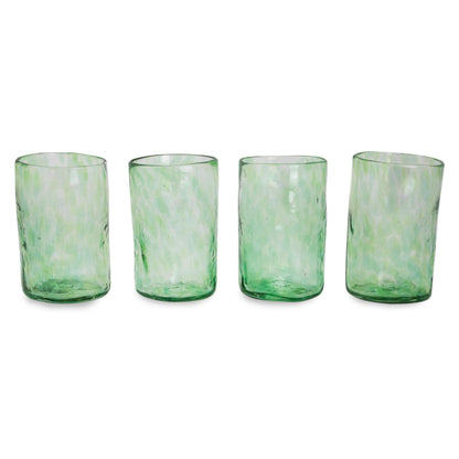 Green Mist Set of 4 Artisan Crafted Blown Glass Green Tumblers