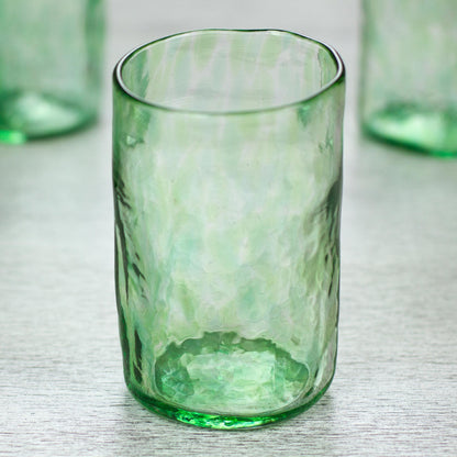 Green Mist Set of 4 Artisan Crafted Blown Glass Green Tumblers