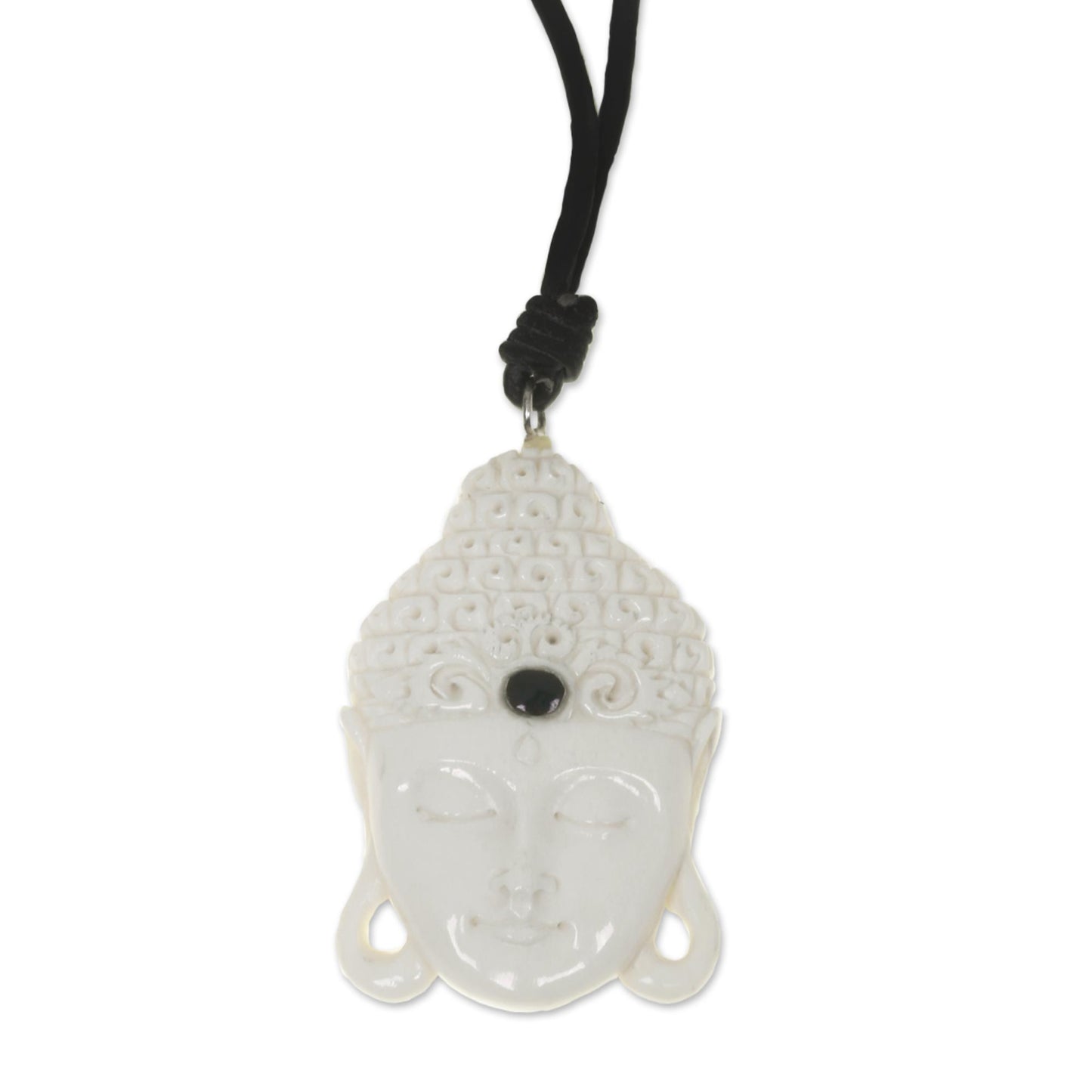 White Buddha Head Bone Pendant Necklace