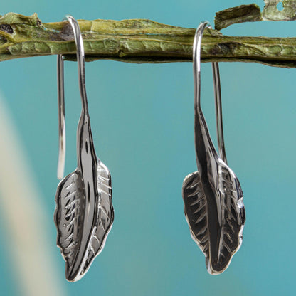 Windblown Leaf Artisan Crafted Mexican Silver Leaf Theme Earrings