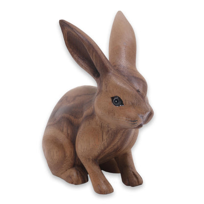 Cute Ginger Rabbit Fair Trade Hand Carved Wooden Rabbit Statuette
