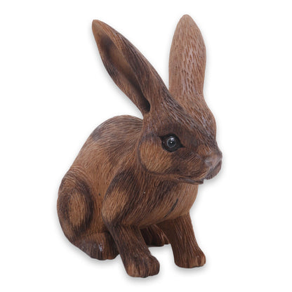 Long-Haired Ginger Rabbit Wooden Rabbit Statuette Carved by Hand in Bali