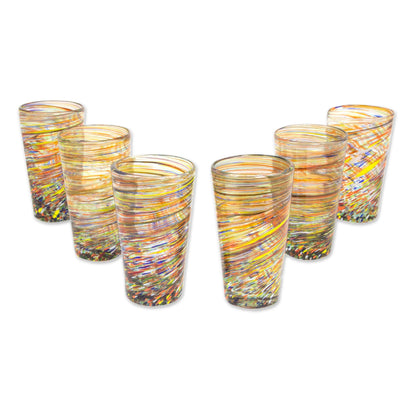 Rainbow Centrifuge Hand Blown Mexican Multicolor 13 oz Highball Glasses (6)