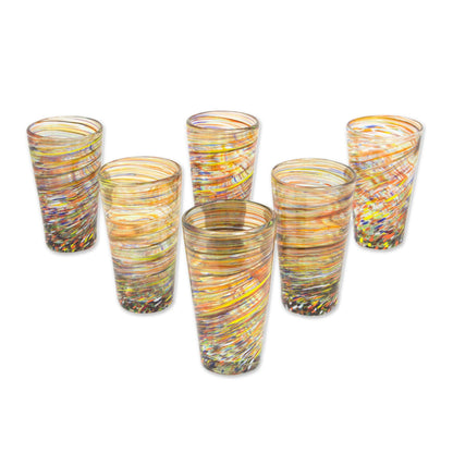 Rainbow Centrifuge Hand Blown Mexican Multicolor 13 oz Highball Glasses (6)