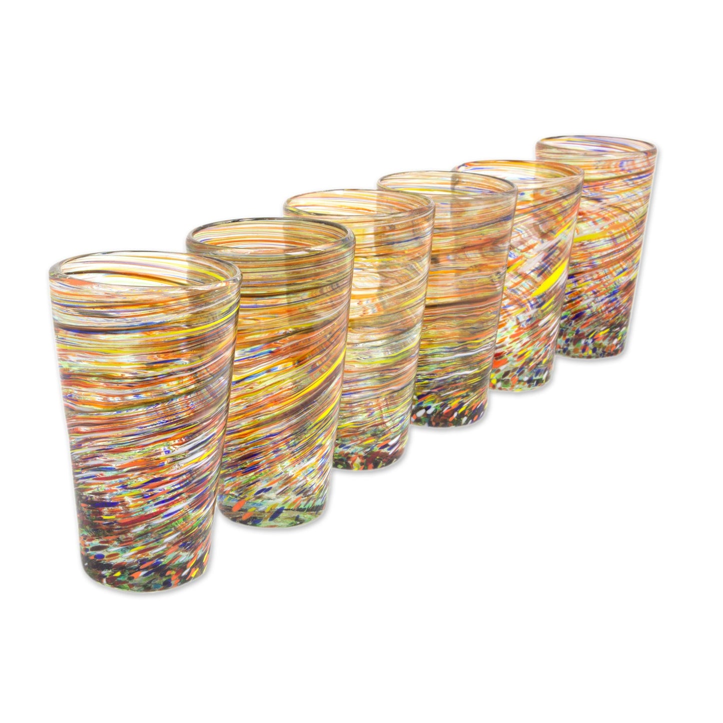 Rainbow Centrifuge Hand Blown Mexican Multicolor 13 oz Highball Glasses (6)