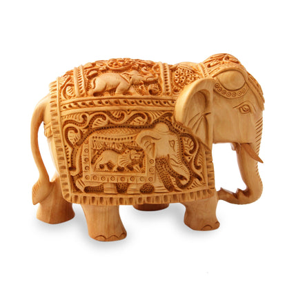 Peace and Harmony Meticulously Carved Wood Elephant Sculpture from India