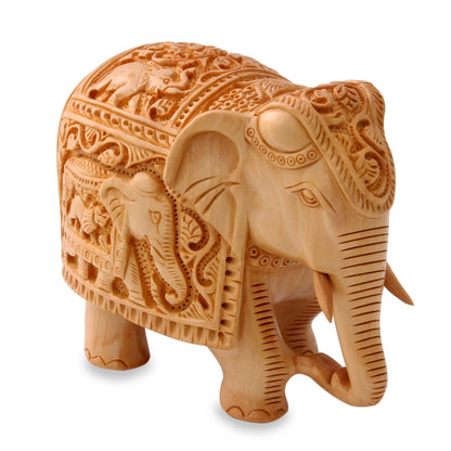 Peace and Harmony Meticulously Carved Wood Elephant Sculpture from India