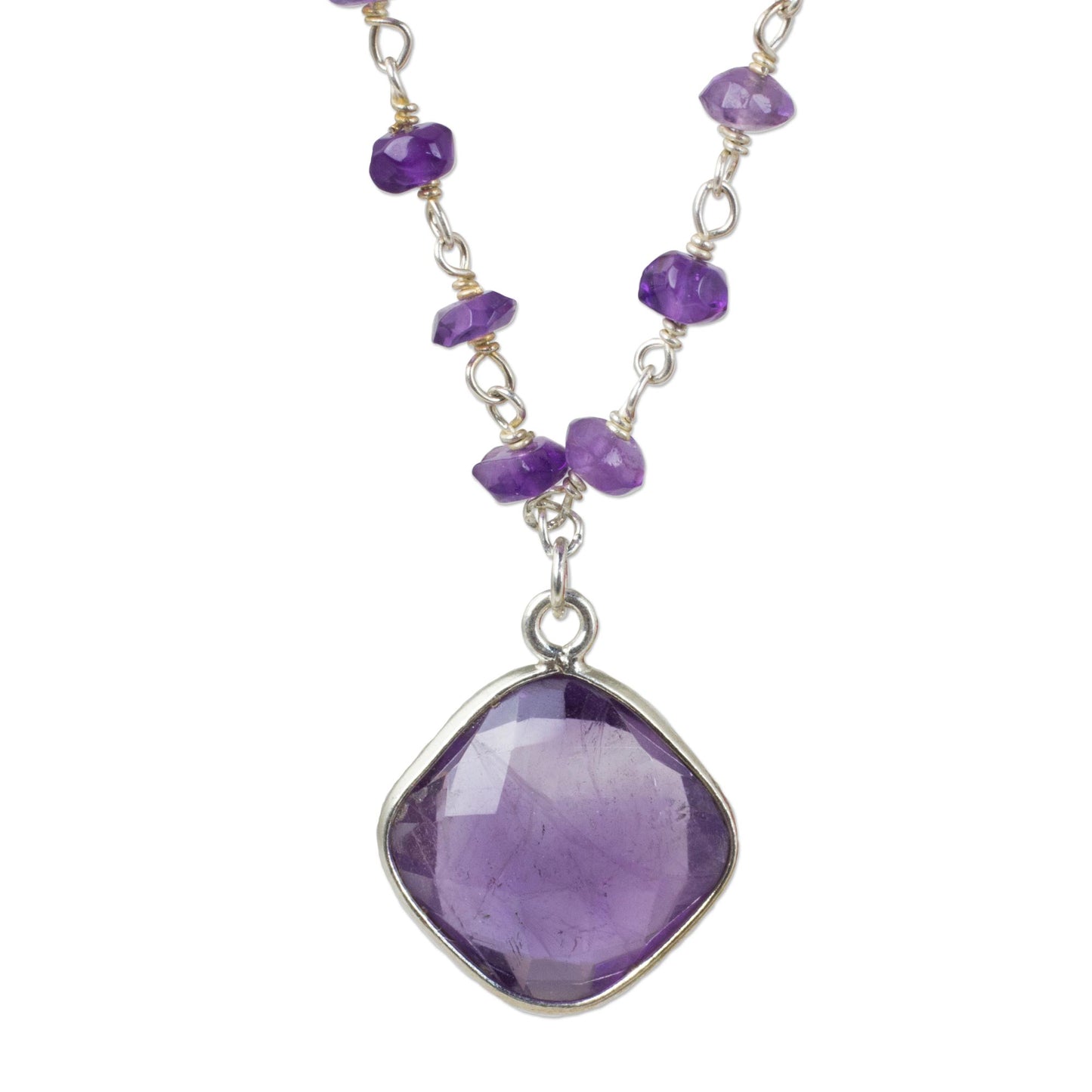 Lavender Breeze Handcrafted Faceted Amethyst and Sterling Silver Necklace