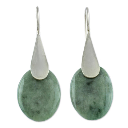 Cool Maya Jungle Fair Trade Silver 925 and Green Jade Handcrafted Earrings