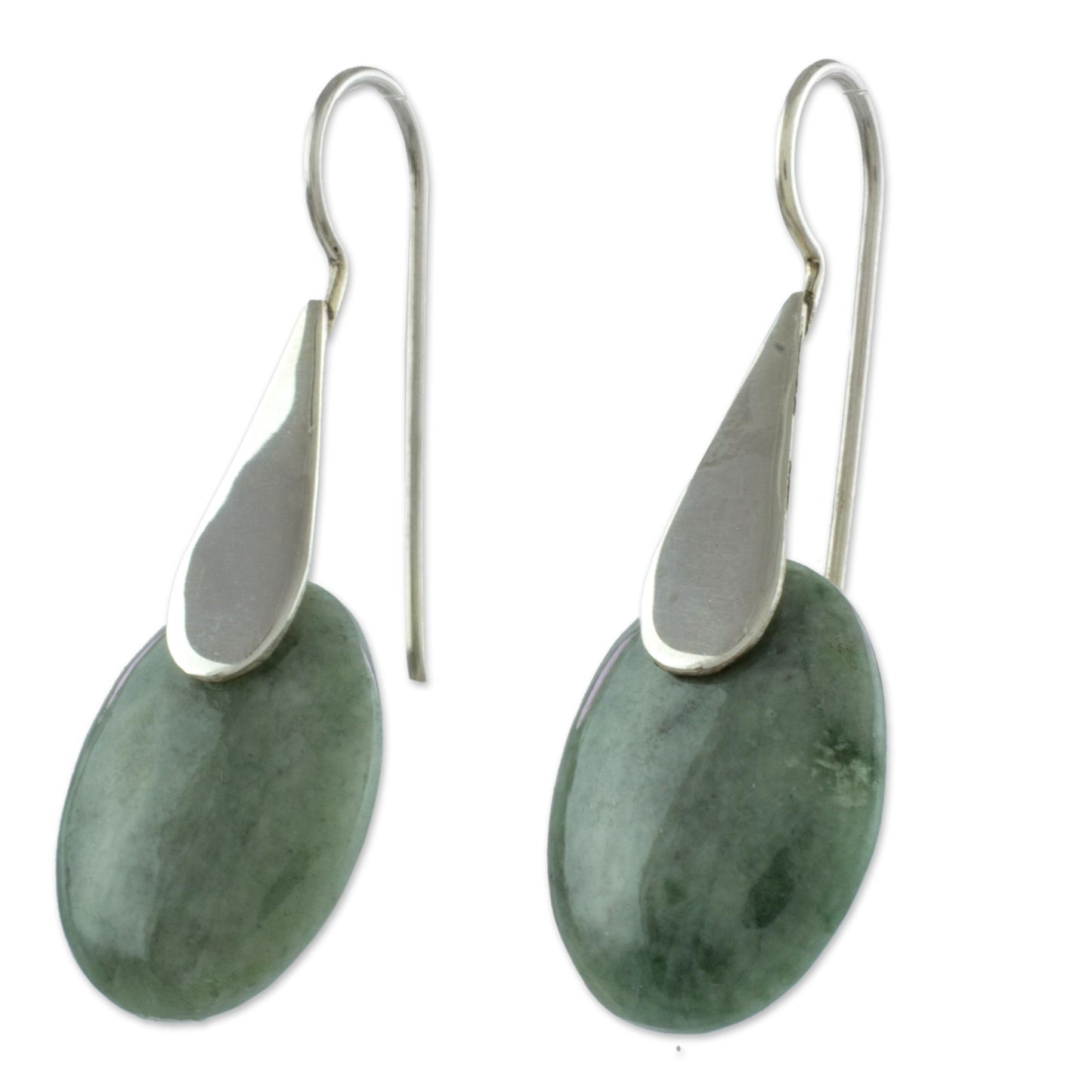 Cool Maya Jungle Fair Trade Silver 925 and Green Jade Handcrafted Earrings